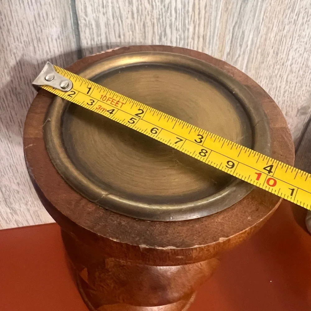 Vintage Turned Wood Pillar Candle Holder Brown Farmhouse Rustic Home Decor 7.5in